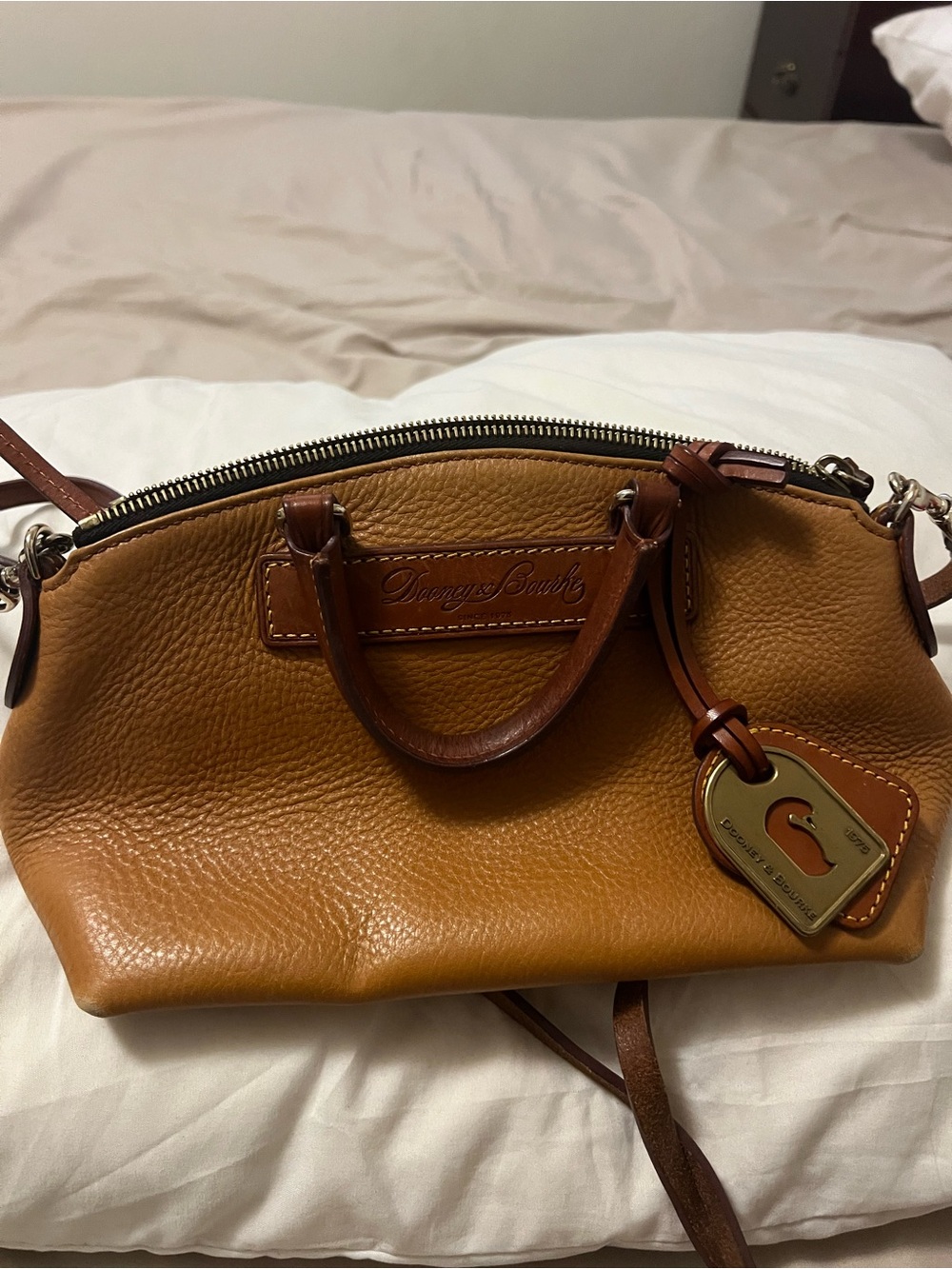 Dooney & Bourke Pebbled Leather Satchel in Cognac Brown